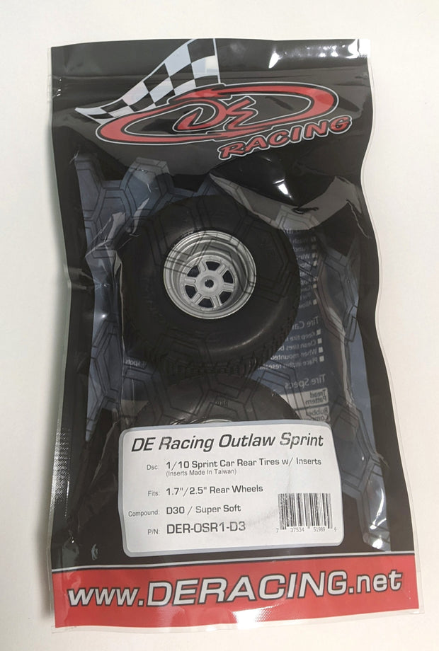 DE RACING - Outlaw Sprint Rear Tires Premounted on Gambler Wheels - (1pr)