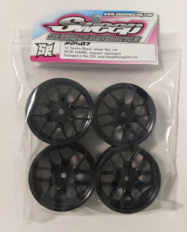 SWEEP 2407 - 12 Spoke 24mm Wheel - Black (4pc)