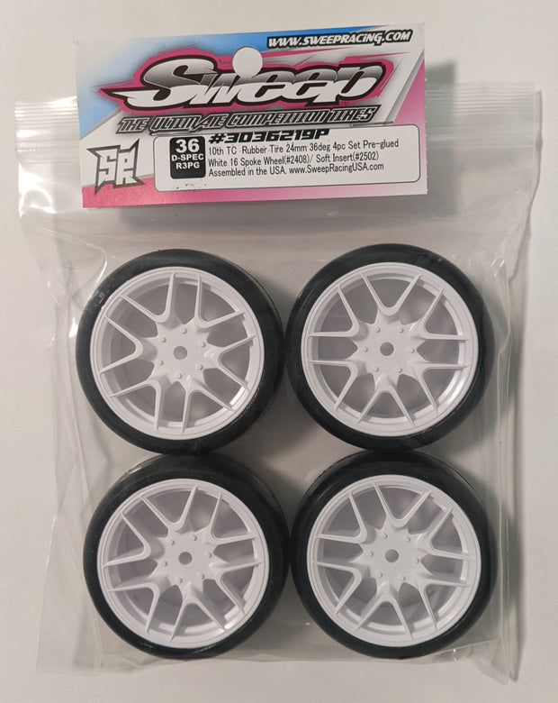 SWEEP 3036219P D36 D-SPEC Asphalt Tires / 12 Spoke White Wheel - Preglued - (4pc)