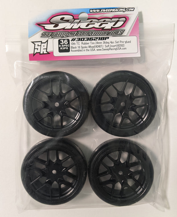SWEEP 3036218P D36 D-SPEC Asphalt Tires / 12 Spoke Black Wheel - Preglued - (4pc)