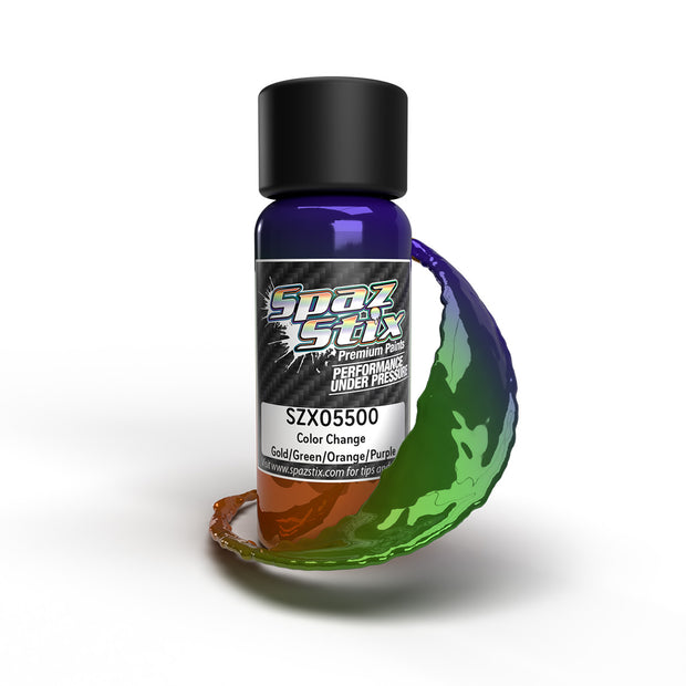 Spaz Stix Color Change Airbrush Ready Paint, Gold/Green/Orange/Purple, 2oz Bottle