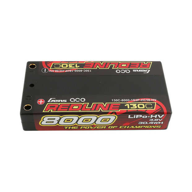 Gens Ace Redline Series 8000mAh 3.8V 130C 1S2P HardCase HV Lipo Battery